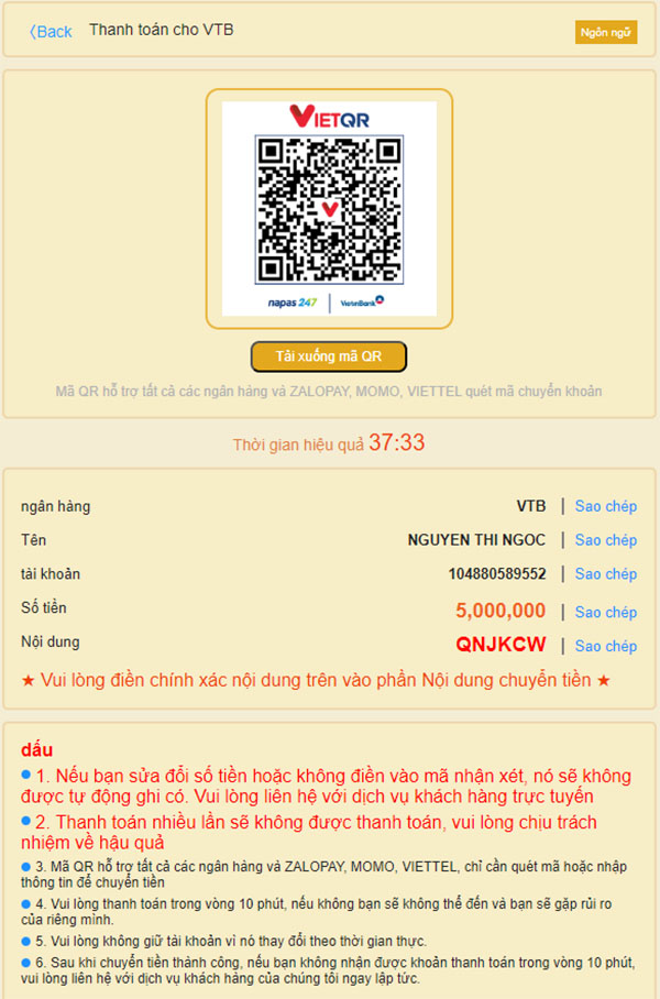 Nạp tiền vào 8XBET nhanh chóng theo mã QR